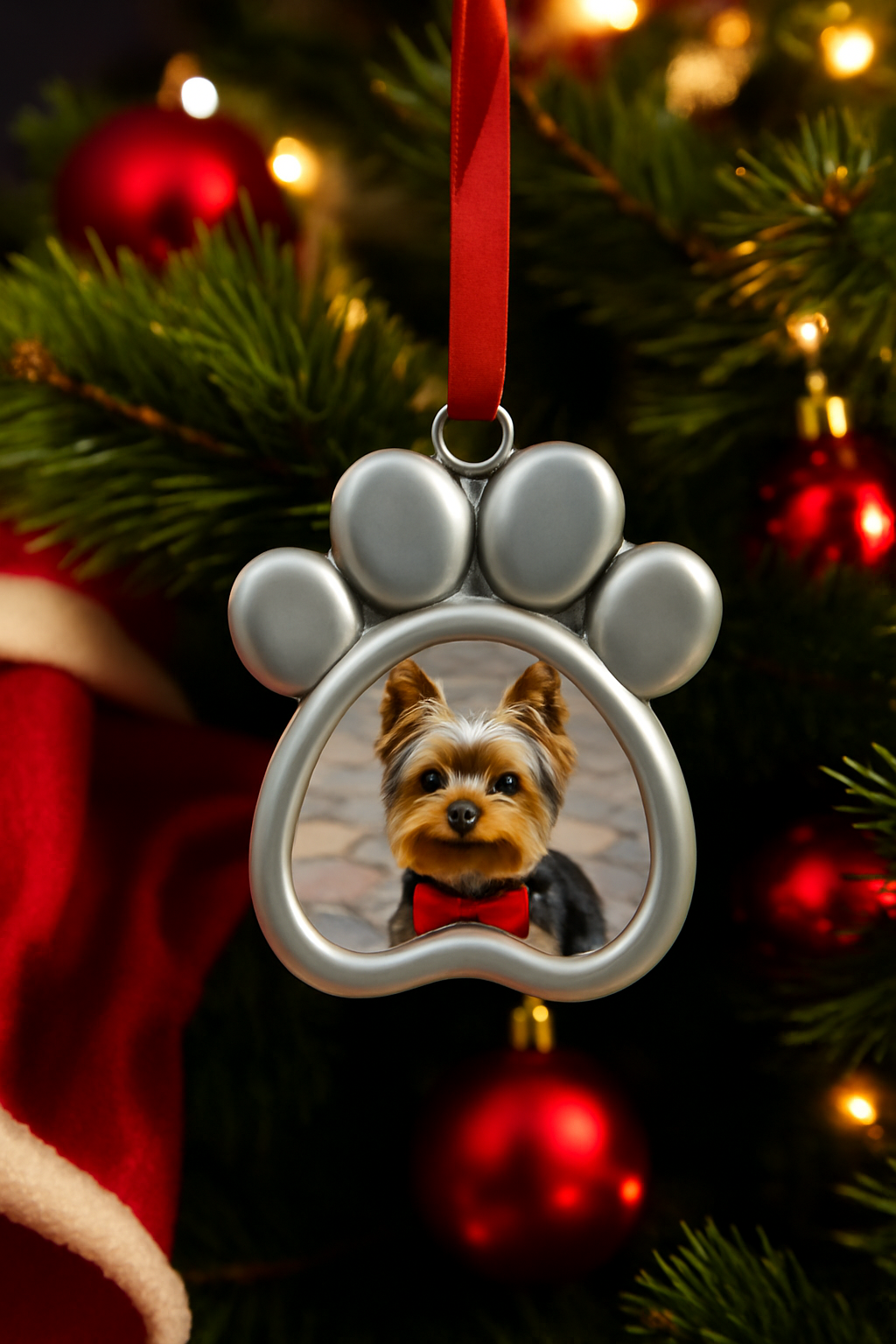 Personalized paw print photo ornament for dogs and cats custom pet memory keepsake