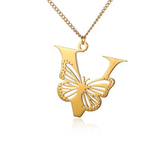 18k Butterfly Initial Necklace