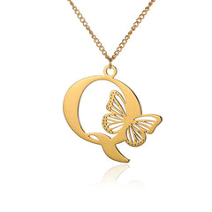 18k Butterfly Initial Necklace