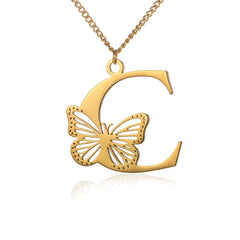 18k Butterfly Initial Necklace