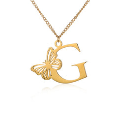 18k Butterfly Initial Necklace