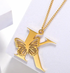 18k Butterfly Initial Necklace