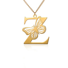 18k Butterfly Initial Necklace