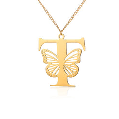 18k Butterfly Initial Necklace