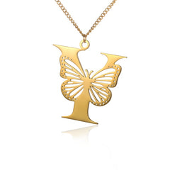18k Butterfly Initial Necklace