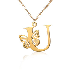 18k Butterfly Initial Necklace