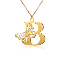 18k Butterfly Initial Necklace