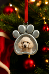 Silver paw shaped photo ornament for pets unique gift for dog and cat owners