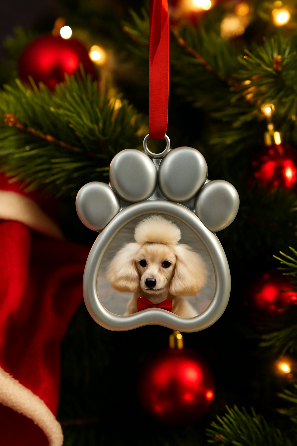 Pet paw print Christmas ornament with photo slot  perfect memorial gift for pet lovers