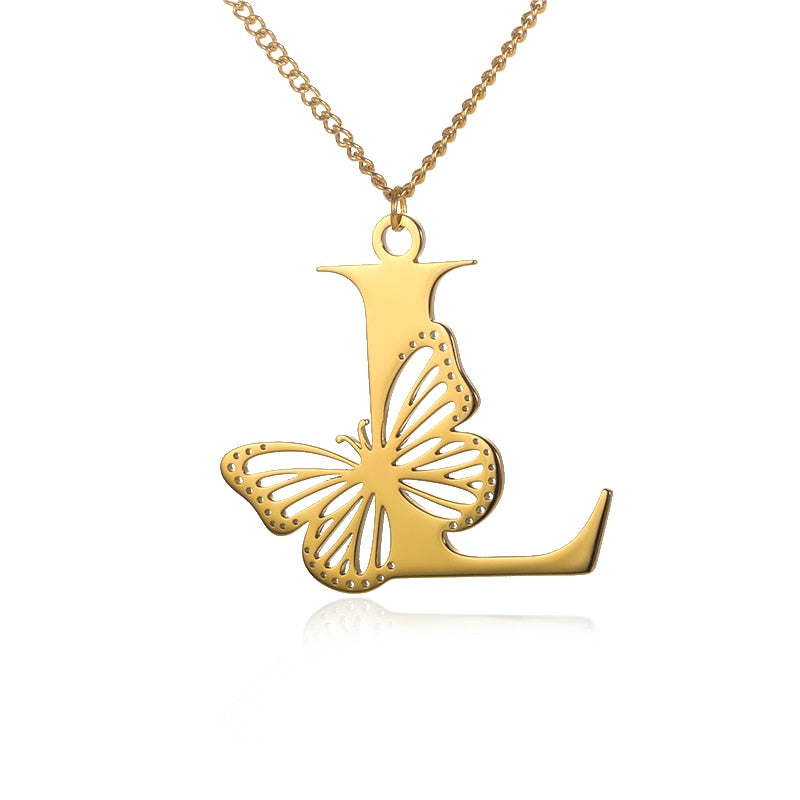 18k Butterfly Initial Necklace