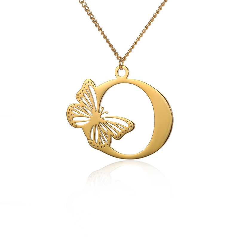 18k Butterfly Initial Necklace